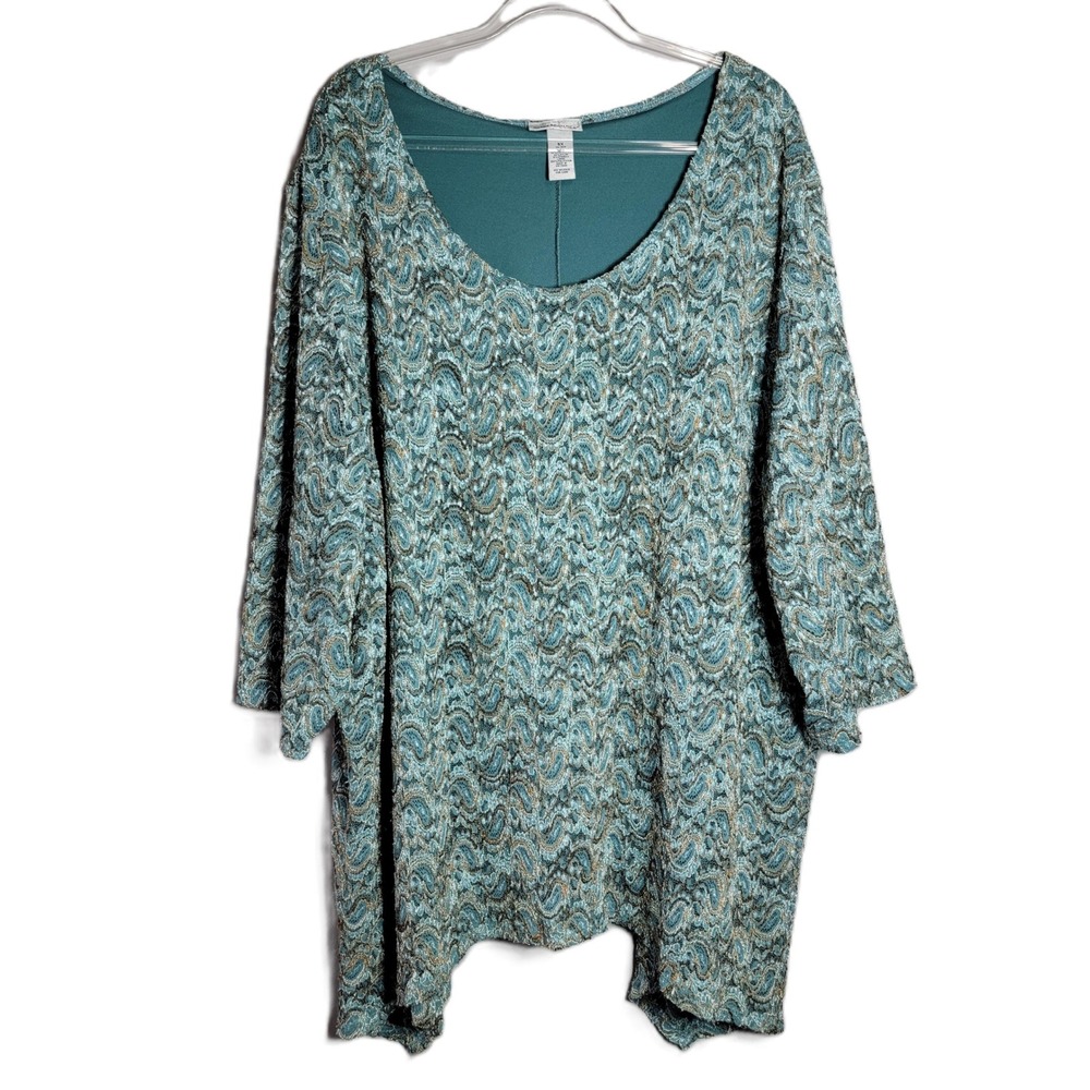 Maggie‎ Barnes for Catherines 5X Turquoise Paisley Lace Overlay Tunic Top
